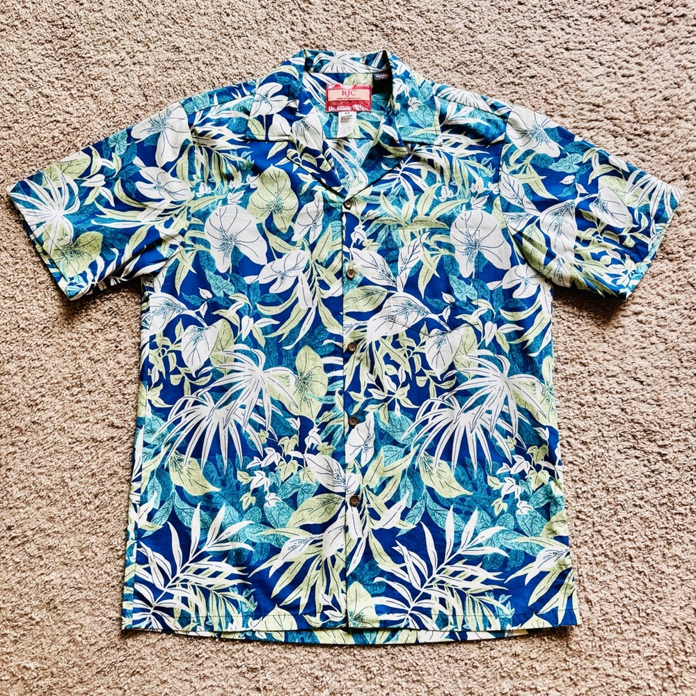 RJC Shirt Mens Medium Hawaiian Camp Collar Tropical Button Up Made In USA
